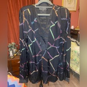 Hilton Hollis Black long sleeve blouse tunic with balloon sleeves size large